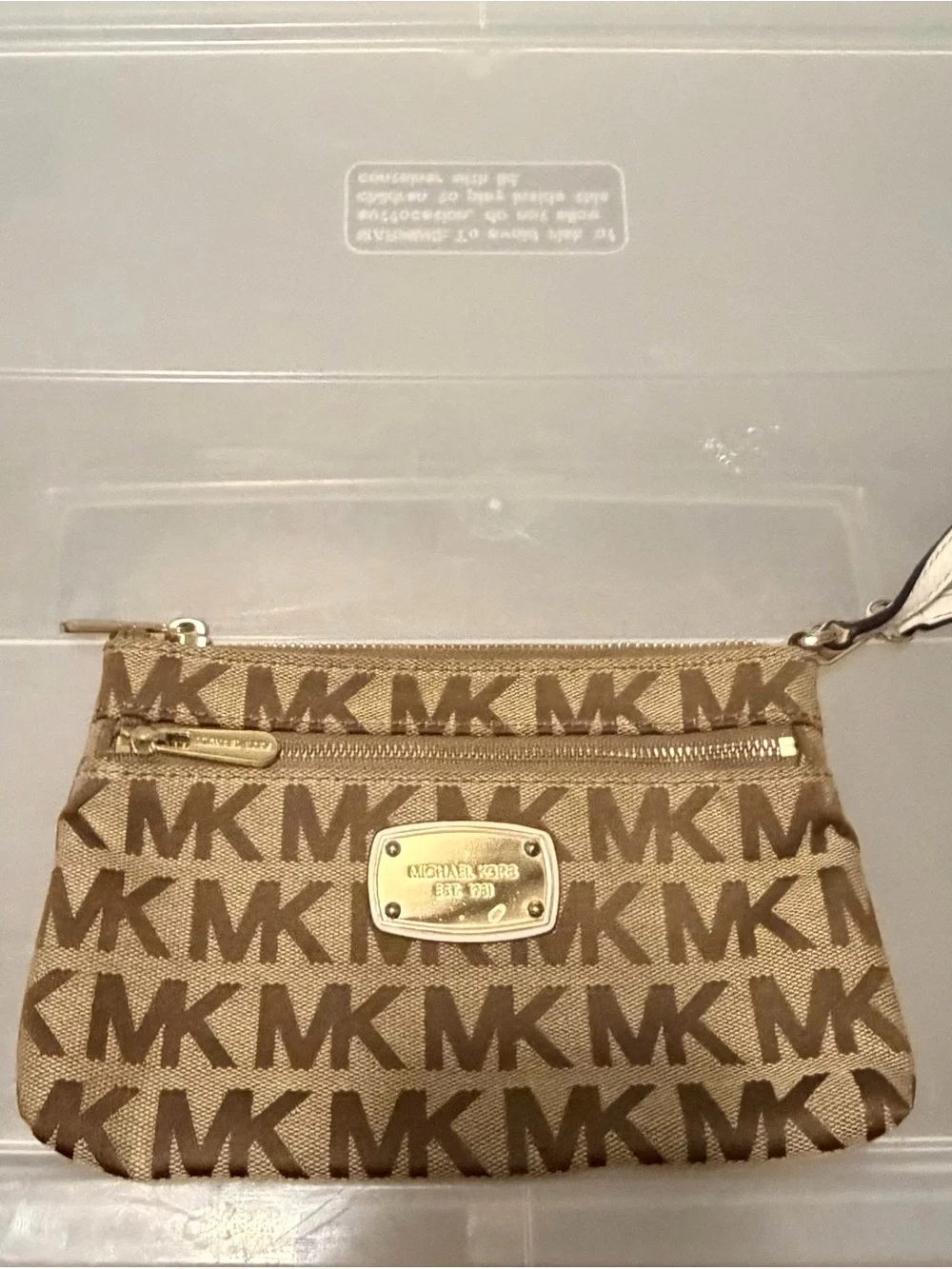Michael Kors Tan/Brown Monogram Wristlet Pouch